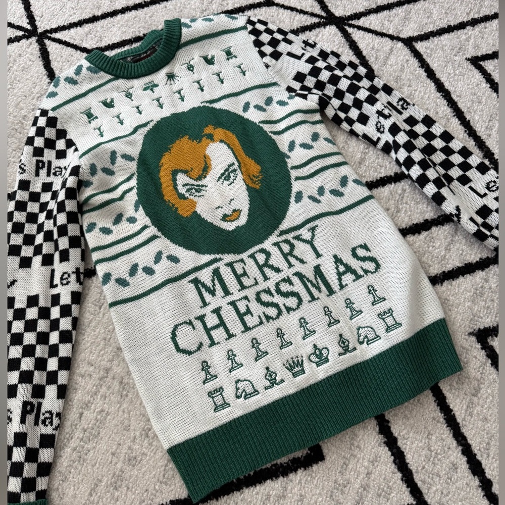 The Queens Gambit by Netflix Green and White Chess Themed Sweater